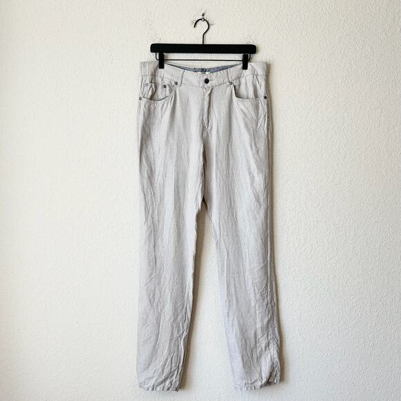 PETER MILLAR Chino Pants Beige Linen Straight Leg Work Trouser Y2K - Picture 2 of 13